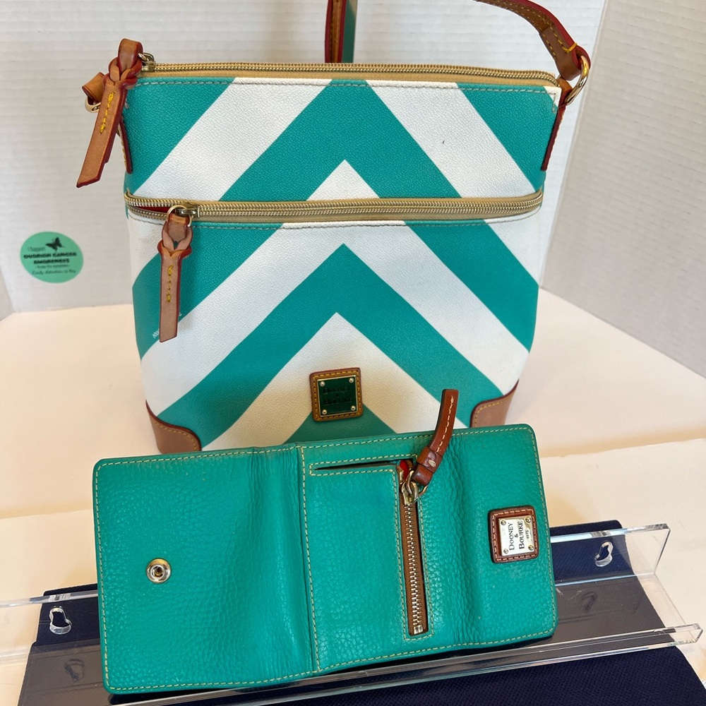Dooney & Bourke Spearmint and White Chevron Crossbody w/Trifold wallet (2 pcs.)